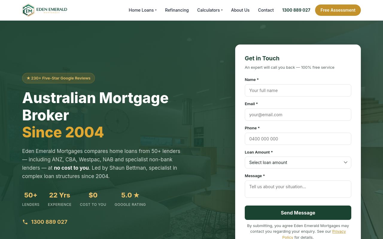 Eden Emerald Mortgages website preview